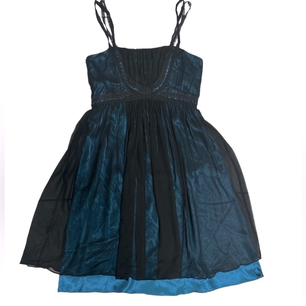 Laundry by Shelli Segal Silk Dress Blue Black Chiffon Overlay